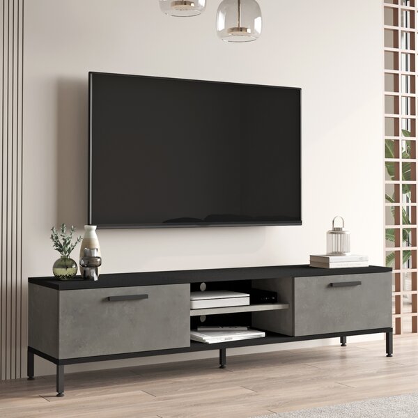TV-asztal Lempäälä 2 szekrényajtóval 160 x 35 x 39 cm betonhatású/fekete