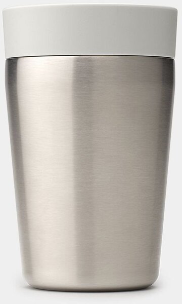 Brabantia Make & Take Insulated Flask duplafalú termoszbögre 200 ml, hideg és meleg italok számára, szivárgásmentes, snap lid fedél, r.m. acél, világosszürke - 228742