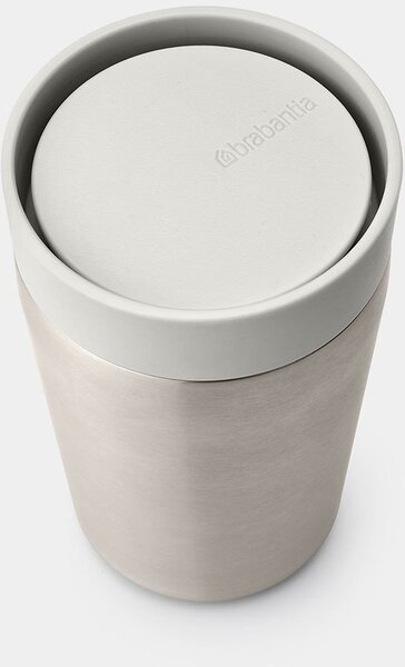 Brabantia Make & Take Insulated Flask duplafalú termoszbögre 200 ml, hideg és meleg italok számára, szivárgásmentes, snap lid fedél, r.m. acél, világosszürke - 228742
