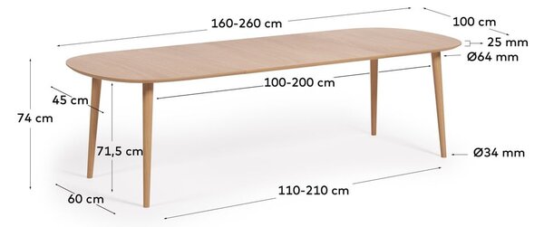 Natúr színű kerek bővíthető étkezőasztal tölgyfa dekorral ø 160 cm Oqui – Kave Home