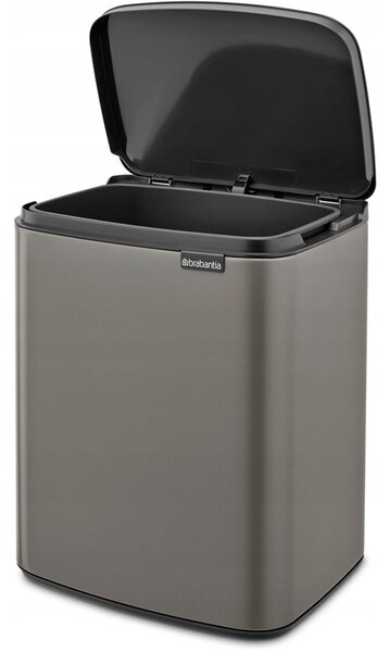 Brabantia Bo Waste Bin hulladékgyűjtő felnyitható, Soft-Close fedéllel, műanyag tartály, 12L - C méret, acél, platinaszürke - 230387