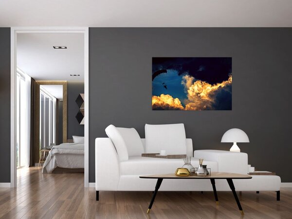 Ejtőernyős a felhőkben képe (90x60 cm)