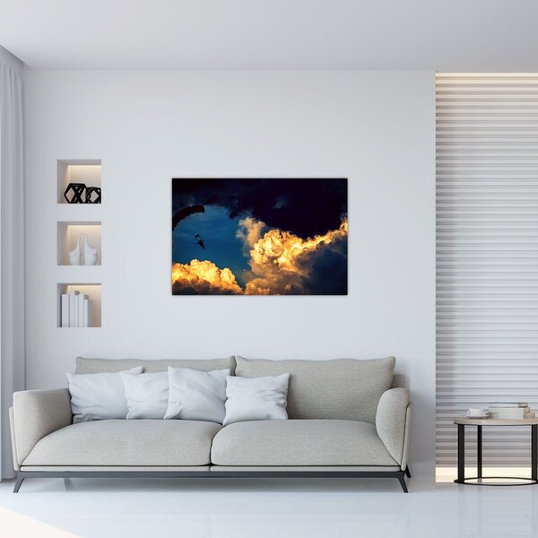 Ejtőernyős a felhőkben képe (90x60 cm)