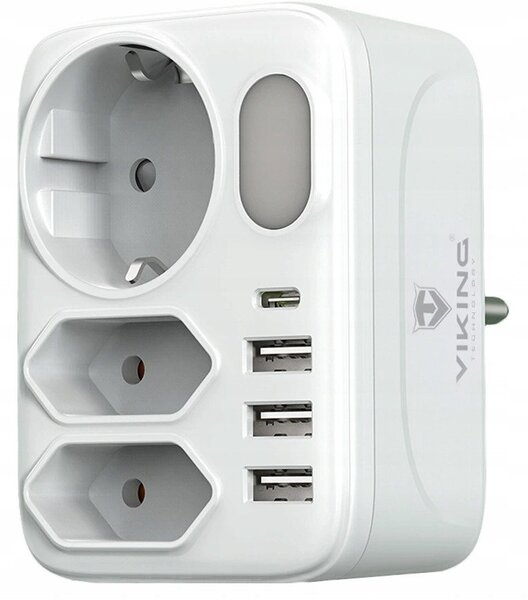 VIKING TECHNOLOGY VAC34 Fali 1+2 aljzat 3x USB-A 1x USB-C fehér