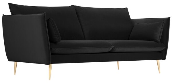 Fekete bársony háromszemélyes kanapé MICADONI AGATE 183 cm, arany alappal