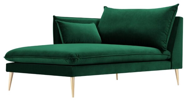 Sötétzöld bársony fotel MICADONI AGATE 165 cm, balra arany alappal