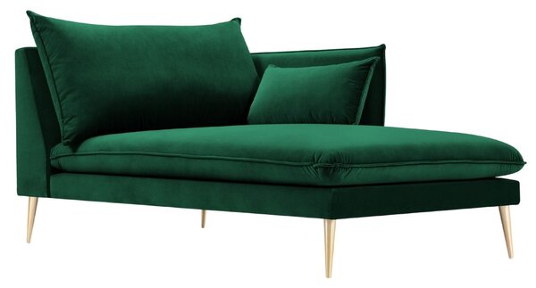 Sötétzöld bársony fotel MICADONI AGATE 165 cm, jobb, arany alappal