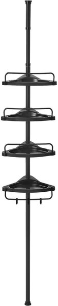 Zuhany sarokpolc, 4 szintes fürdőszobai zuhanypolc 85-305 cm, Fekete