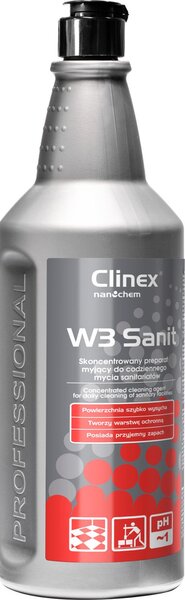 Tekoči koncentrat za čiščenje ploščic, tal, sten v sanitarnih prostorih in kopalnicah CLINEX W3 Sanit 1L