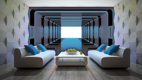 Fotótapéta - Kék 3D-s alagút (152,5x104 cm)