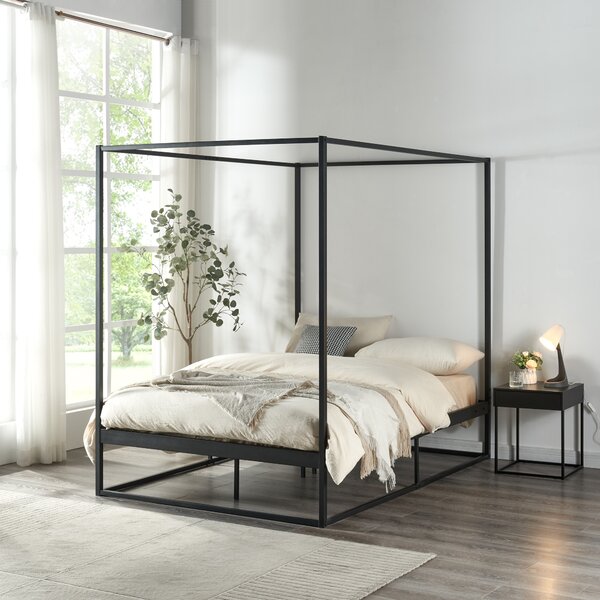 Baldachinos ágy Kristianstad fém 120x200 cm fekete