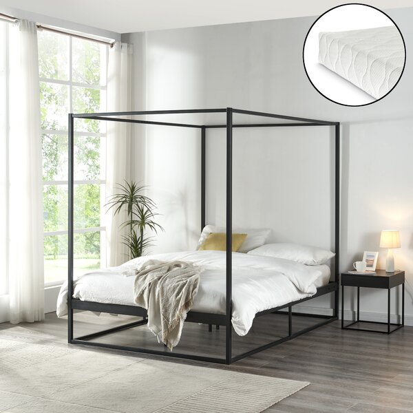 Baldachinos ágy Kristianstad matraccal 140x200 cm fekete