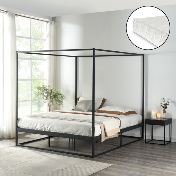 Baldachinos ágy Kristianstad matraccal 160x200 cm fekete