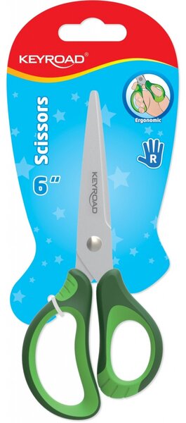 Keyroad Olló, 15 cm, hegyes, 1 db/bliszter, Soft Grip, vegyes színek (KR971551)