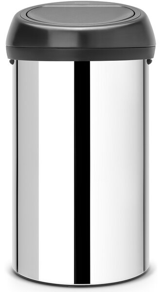 BRABANTIA Touch Bin nyomófedeles hulladékgyűjtő XXL 60L - H méret fényes r.m. acél test matt fekete fedő - 402586
