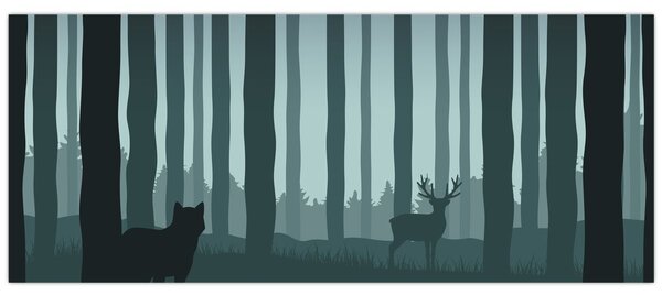 Kép - Szarvas farkassal a sziklák között (120x50 cm)