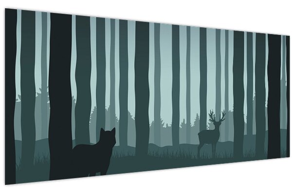 Kép - Szarvas farkassal a sziklák között (120x50 cm)