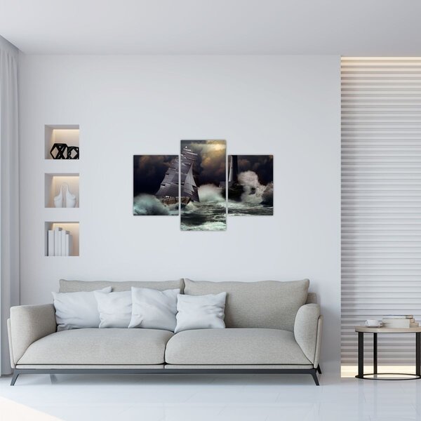 Kép - Viharos hullámokon áthajózó hajó (90x60 cm)