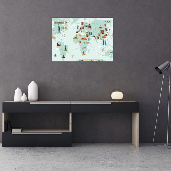 Kép - Térkép műemlékek piktogramjaival (üvegen) (70x50 cm)
