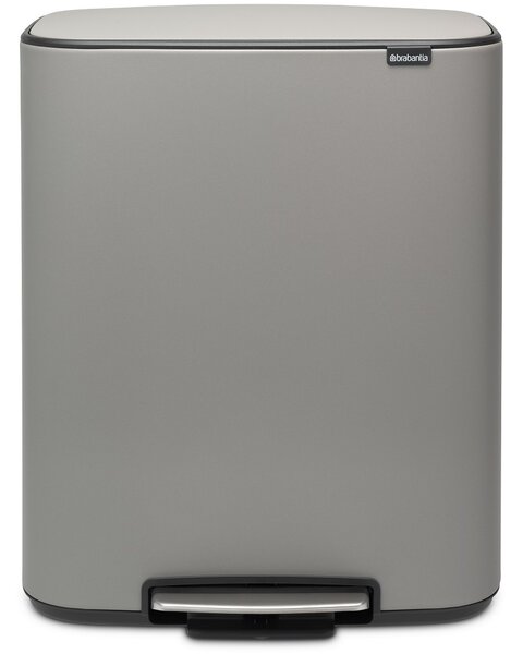 BRABANTIA Bo Pedal Bin pedálos szelektív hulladékgyűjtő szagmentesen záródó Soft-Close fedél műanyag tartály 2x30L - O méret acél betonszürke ásványi textúra - 211485
