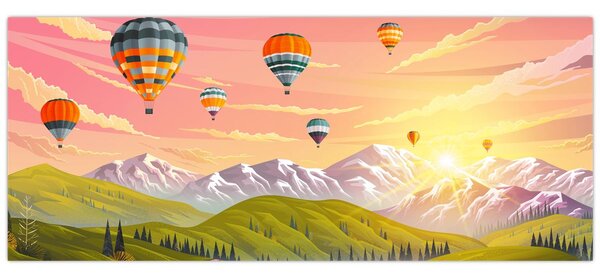 Léggömbök képe a táj felett (120x50 cm)