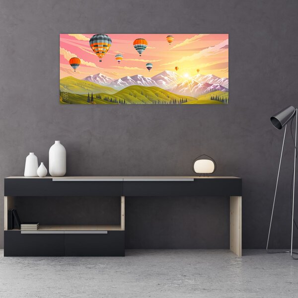 Léggömbök képe a táj felett (120x50 cm)
