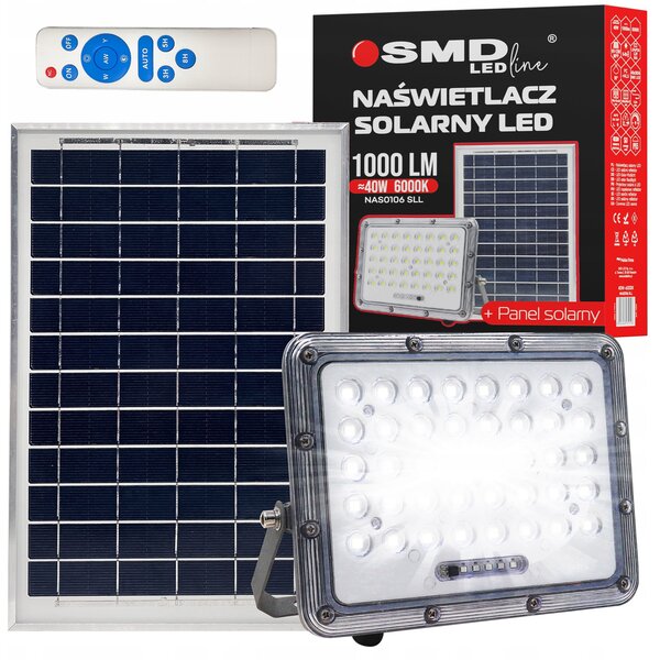 NAŚWIETLACZ LED SOLARNY 40W 6000K 1000LM + PANEL