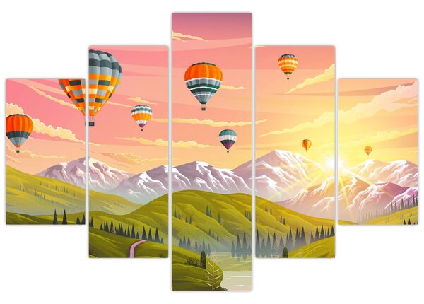 Léggömbök képe a táj felett (150x105 cm)