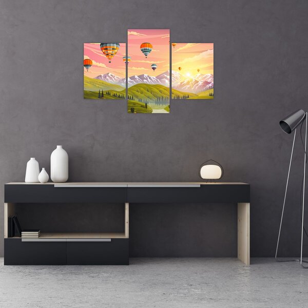 Léggömbök képe a táj felett (90x60 cm)