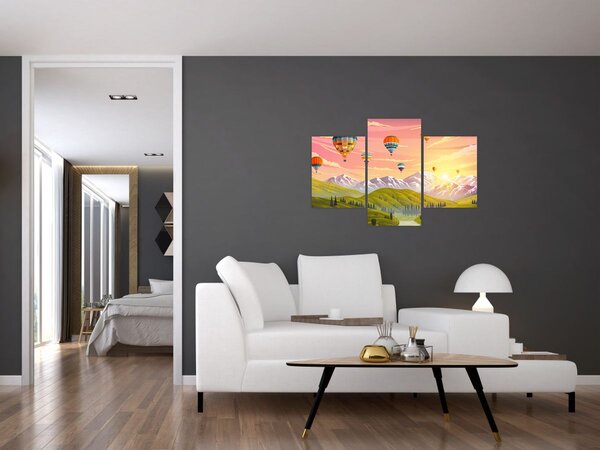 Léggömbök képe a táj felett (90x60 cm)