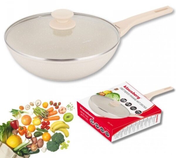 Patelnia Klausberg PATELNIA MARMURKOWA GŁĘBOKA WOK 28cm Z POKRYWĄ KB-7991