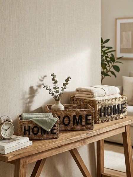 Sinsay - Fonott tárolókosár Home felirattal - bézs