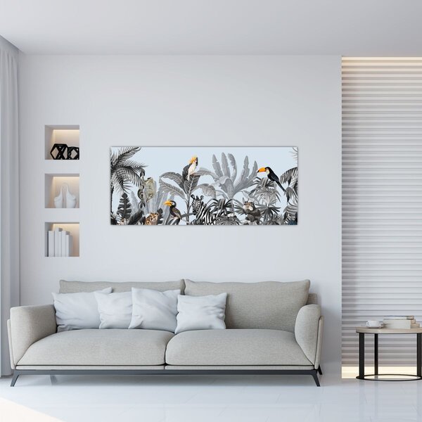 Állatok képe egy trópusi erdőben (120x50 cm)