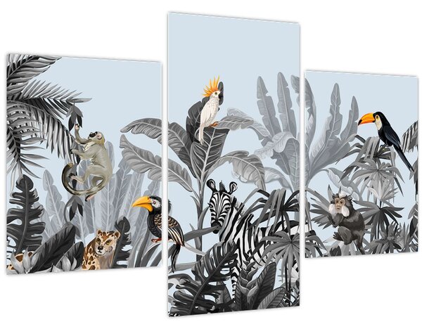 Állatok képe egy trópusi erdőben (90x60 cm)