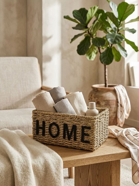 Sinsay - Fonott tárolókosár Home felirattal - bézs