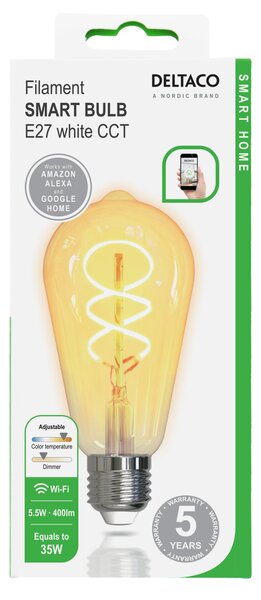 Deltaco Smart Home LED Filament Spiral izzó 5.5W 470lm 1800-6500K E27 - Hideg-Meleg fehér
