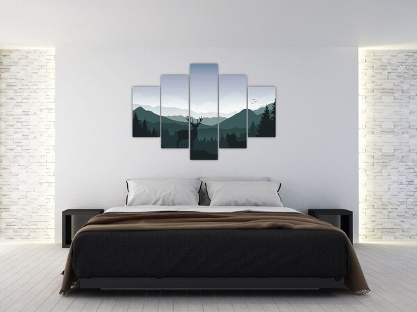 Kép - Szarvas farkassal a sziklák között (150x105 cm)
