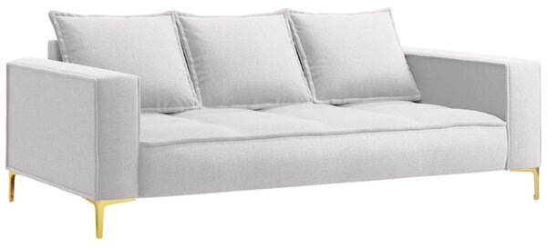 Fehér szövet háromszemélyes kanapé MICADONI MARRAM 216 cm, arany alappal