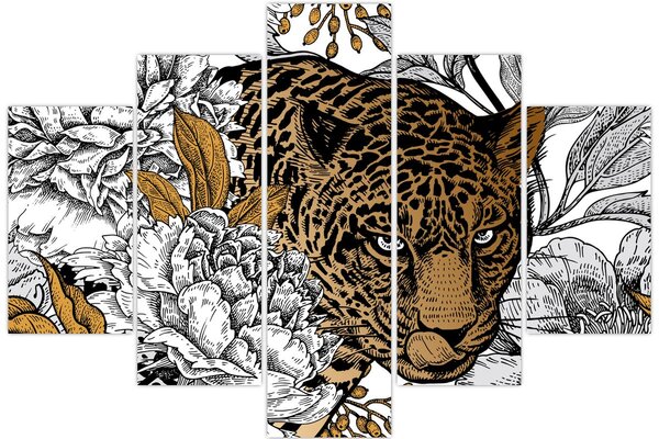 Kép - leopárd a virágok között (150x105 cm)