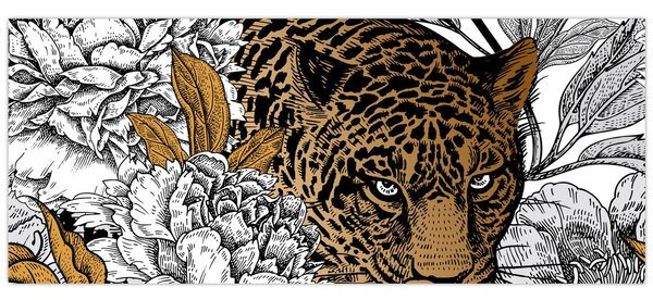Kép - leopárd a virágok között (120x50 cm)