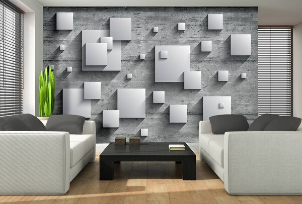Fotótapéta - Szürke négyzetek fa táblákon (152,5x104 cm)