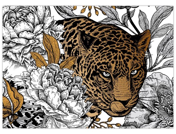 Kép - leopárd a virágok között (70x50 cm)