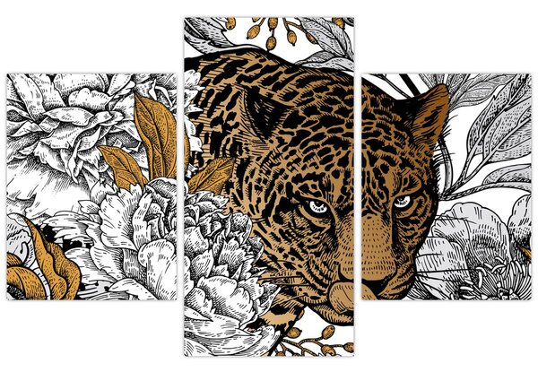 Kép - leopárd a virágok között (90x60 cm)
