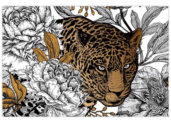 Kép - leopárd a virágok között (90x60 cm)