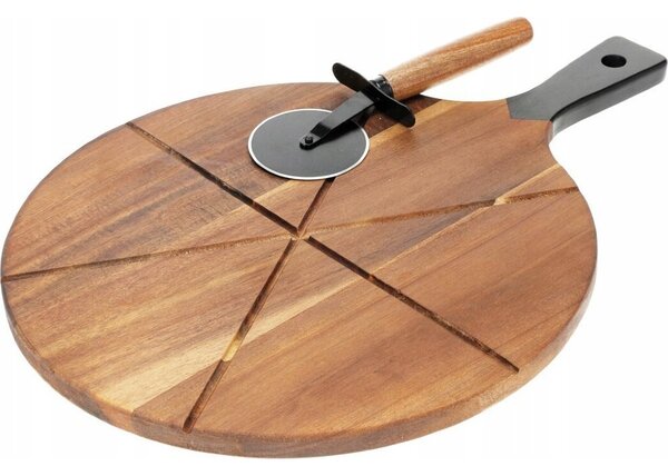 Fa Kerek Pizza Vágódeszka Készlet Pizzavágóval 30 cm
