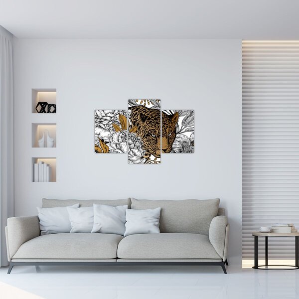 Kép - leopárd a virágok között (90x60 cm)