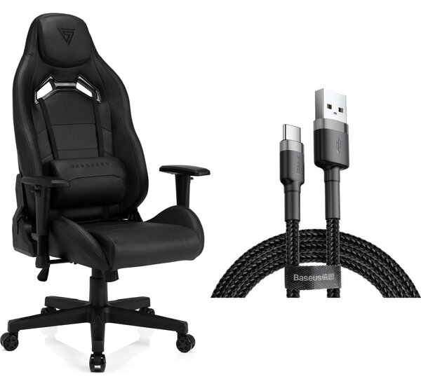 SENSE7 Vanguard gamer szék, műbőr fekete + USB kábel