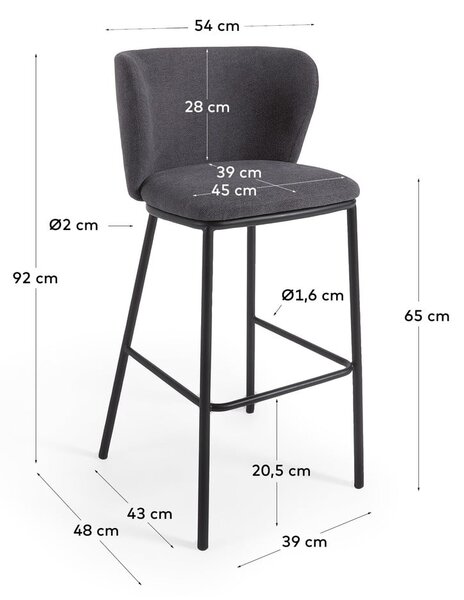 Sötétszürke bárszék (ülésmagasság 65 cm) Ciselia – Kave Home