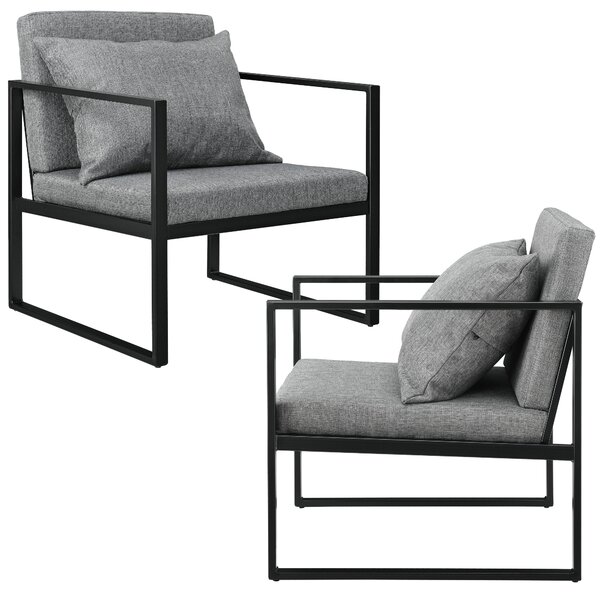 2 x Design fotel 70 x 60cm karosszék hátpárnával kényelmes szék kartámasszal sötétszürke