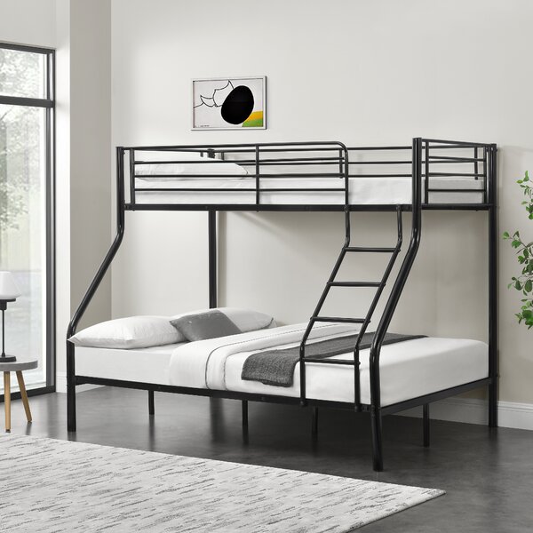 Emeletes ágy 3 személyes 200x140/90cm fém gyerekágy heverő létrával fekete